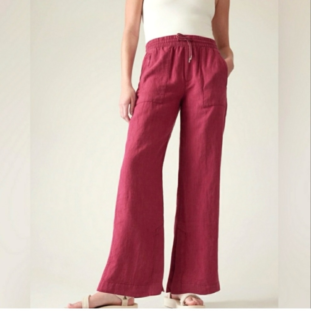 Athleta Retreat Linen Wide Leg Pant In Color Coffeeberry 10